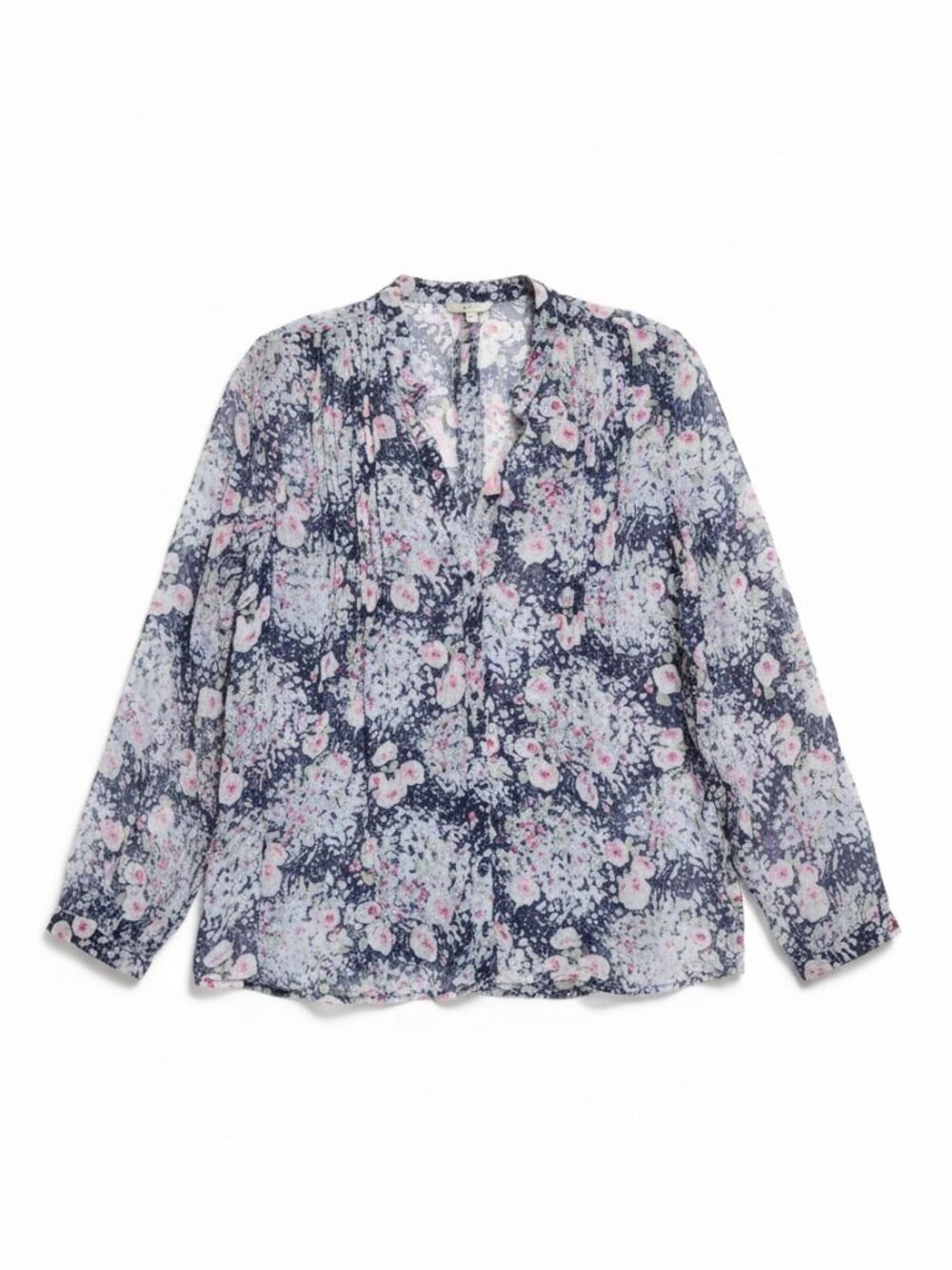 Joie Women’s Silk Floral Blouse Navy Pink Muted Green Long Sleeve Sheer Top